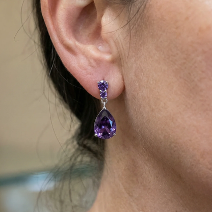 Boucles d'Oreilles Goutte de Rosée Améthyste | Or Blanc