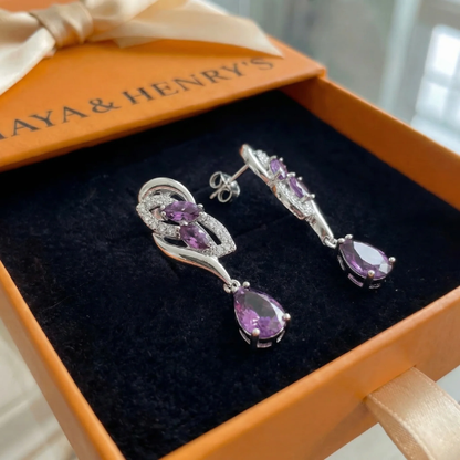 Boucles d'Oreilles Pendantes Scintillantes Améthyste | Or Blanc