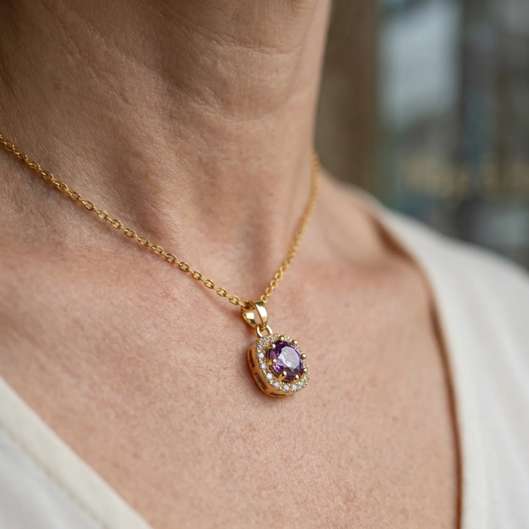 Collier Carré Pavé Améthyste | Or
