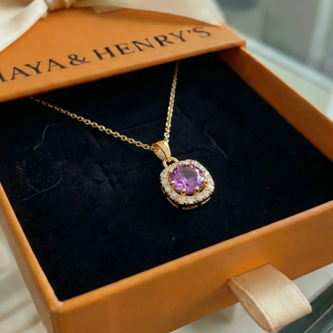 Collier Carré Pavé Améthyste | Or