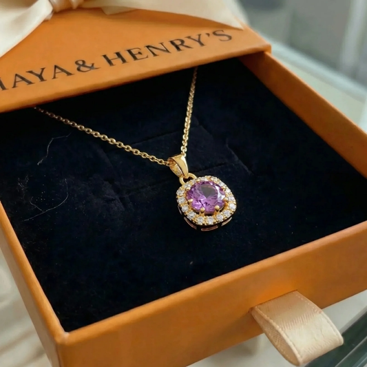 Collier Carré Pavé Améthyste | Or