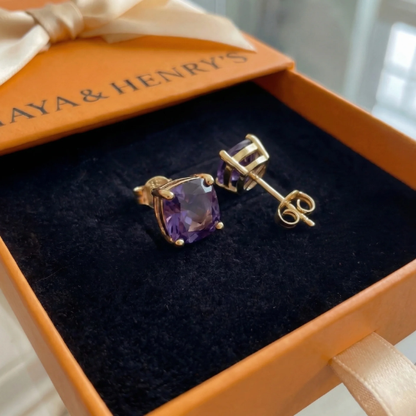 Boucles d'Oreilles Clou Carrées Améthyste | Or