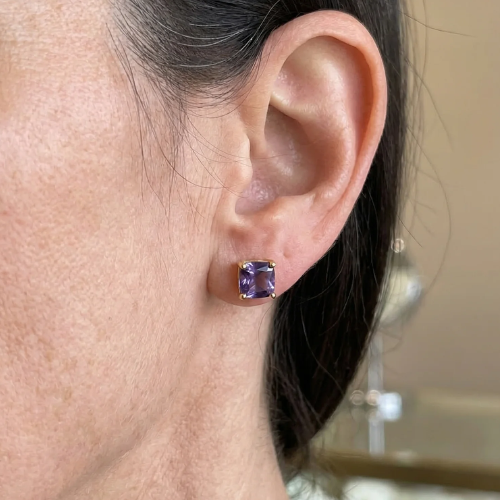 Boucles d'Oreilles Clou Carrées Améthyste | Or