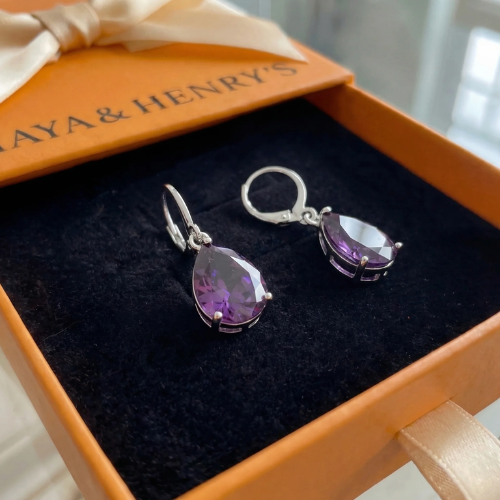 Boucles d'Oreilles Larme Améthyste | Or Blanc