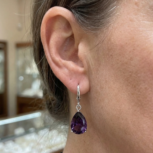 Boucles d'Oreilles Larme Améthyste | Or Blanc