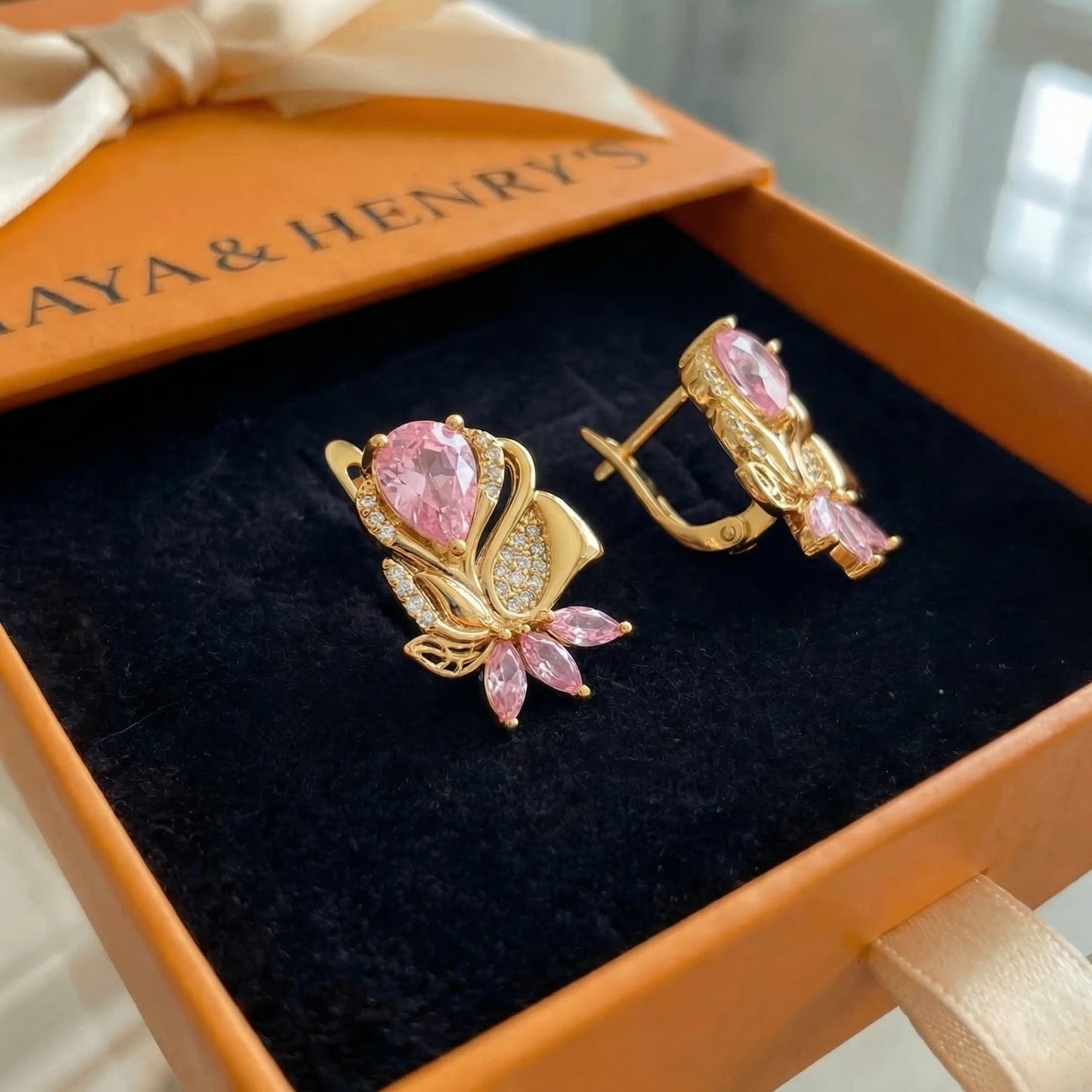 Boucles d'Oreilles Pétale de Rose Amorette | Or Rose