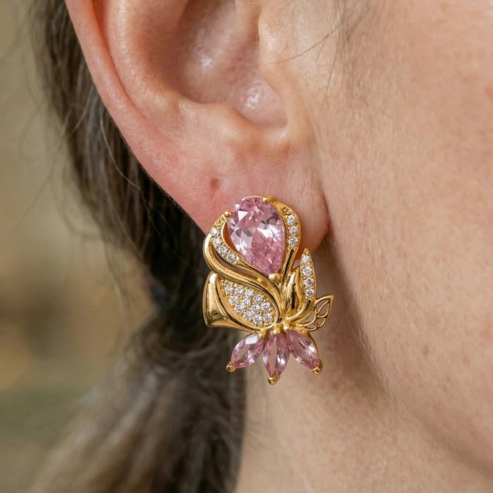 Boucles d'Oreilles Pétale de Rose Amorette | Or Rose