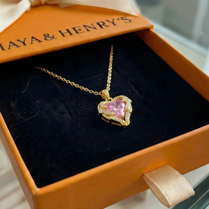Collier Cœur Rose Étreinte d'Ange | Or