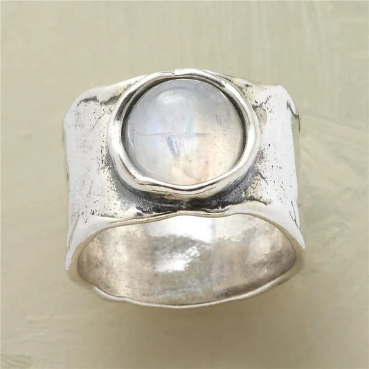 Bague Bohème Pierre de Lune | Or Blanc