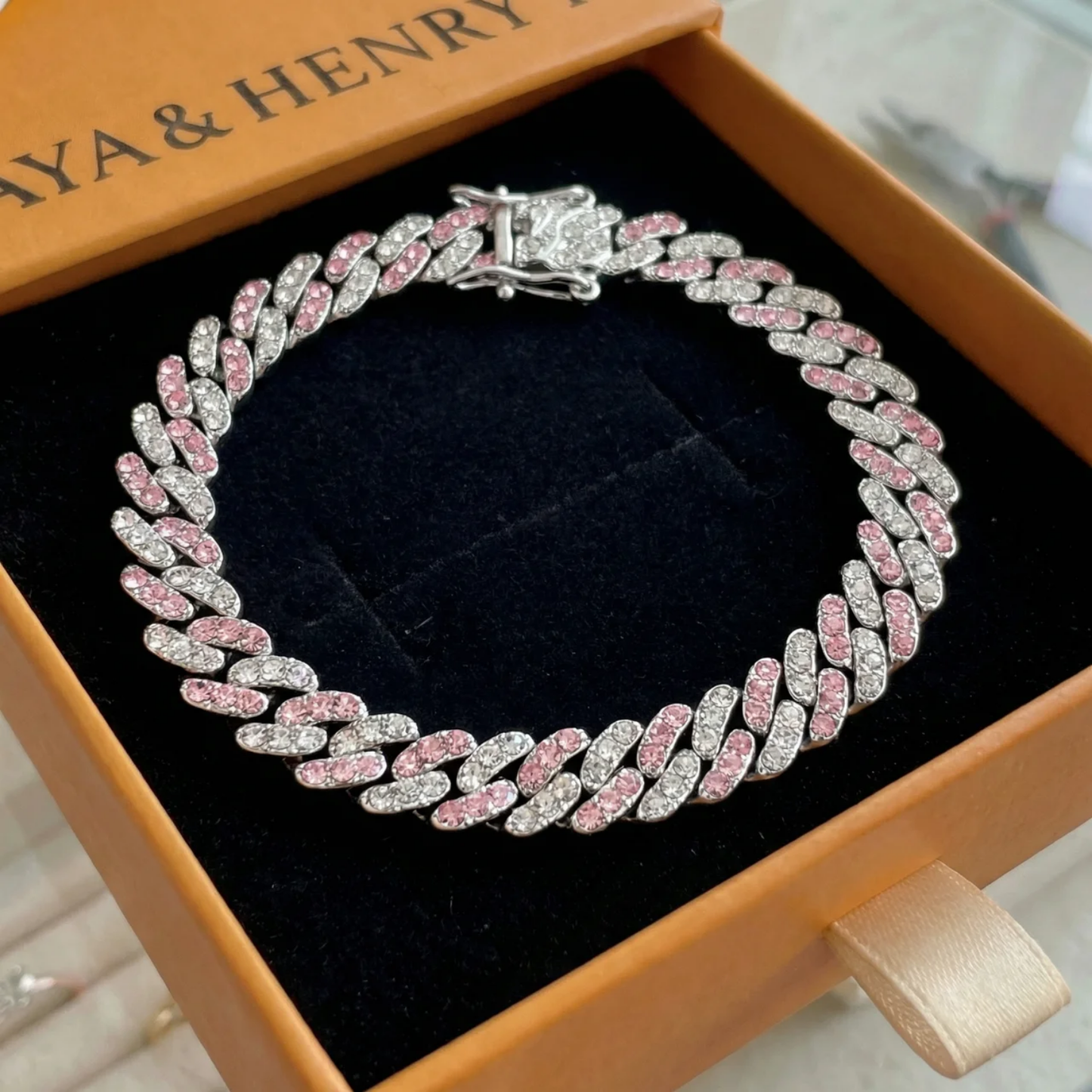 Bracelet Maille Cubaine Blush Arctique | Or Blanc