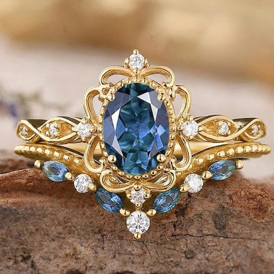 Parure Bagues Couronne Saphir Azelia | Or