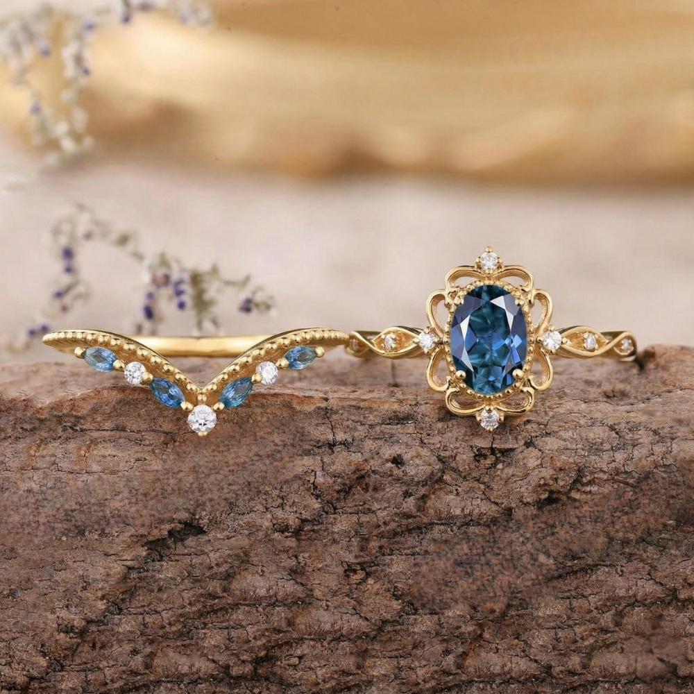 Parure Bagues Couronne Saphir Azelia | Or