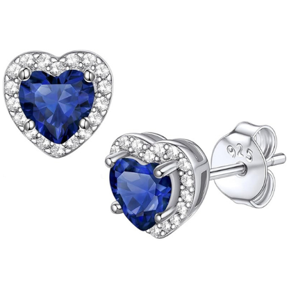 Boucles d'Oreilles Clou Cœur Saphir | Or Blanc