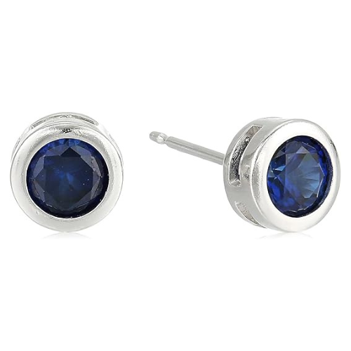 Boucles d'Oreilles Clou Saphir Serti Clos | Or Blanc