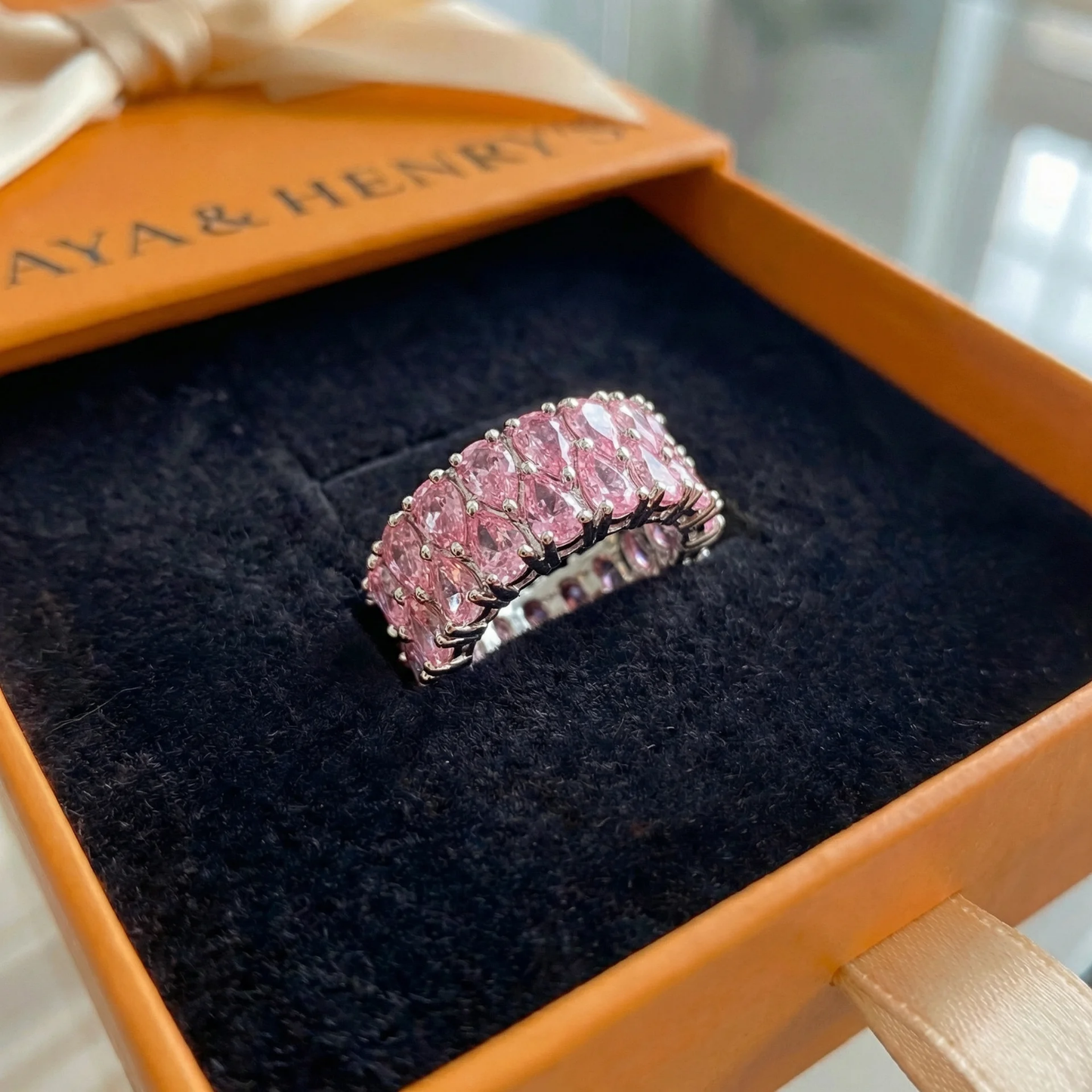 Bague Éternité Cascade Rosée | Or Blanc