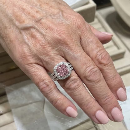 Bague Halo Impératrice Rosée | Or Blanc