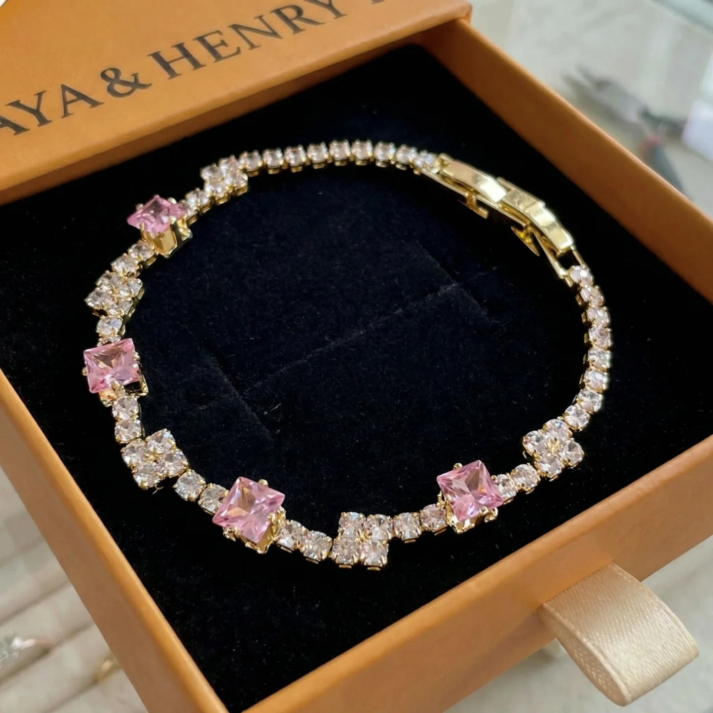 Bracelet Tennis Carrés Blush | Or