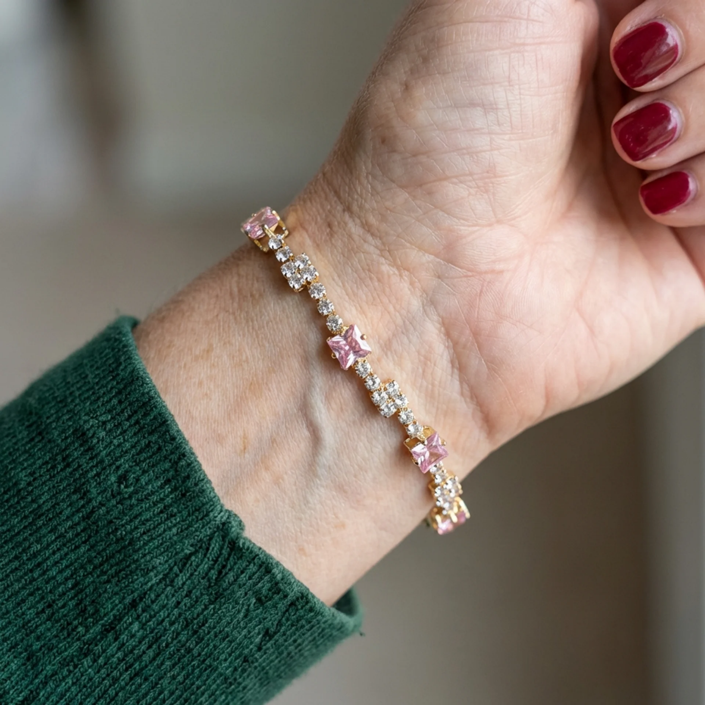 Bracelet Tennis Carrés Blush | Or