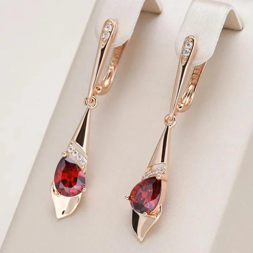Boucles d'Oreilles Pendentif Cristal Rouge Exquis | Or