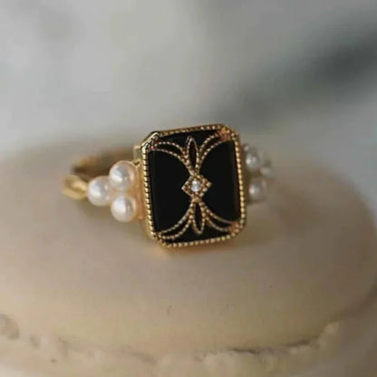 Bague Perle Noire Dorée Antique | Or