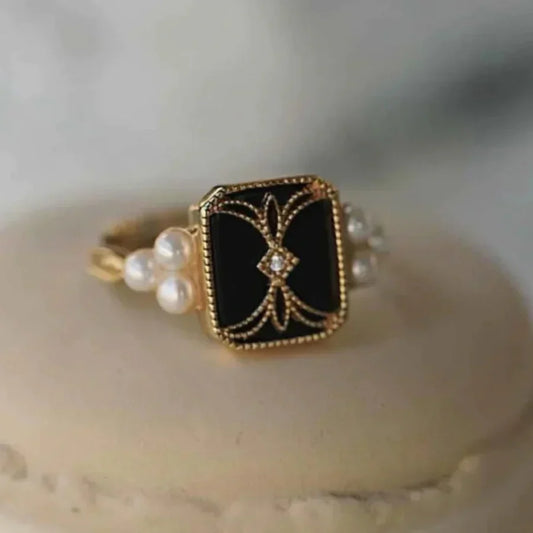 Bague Perle Noire Dorée Antique | Or
