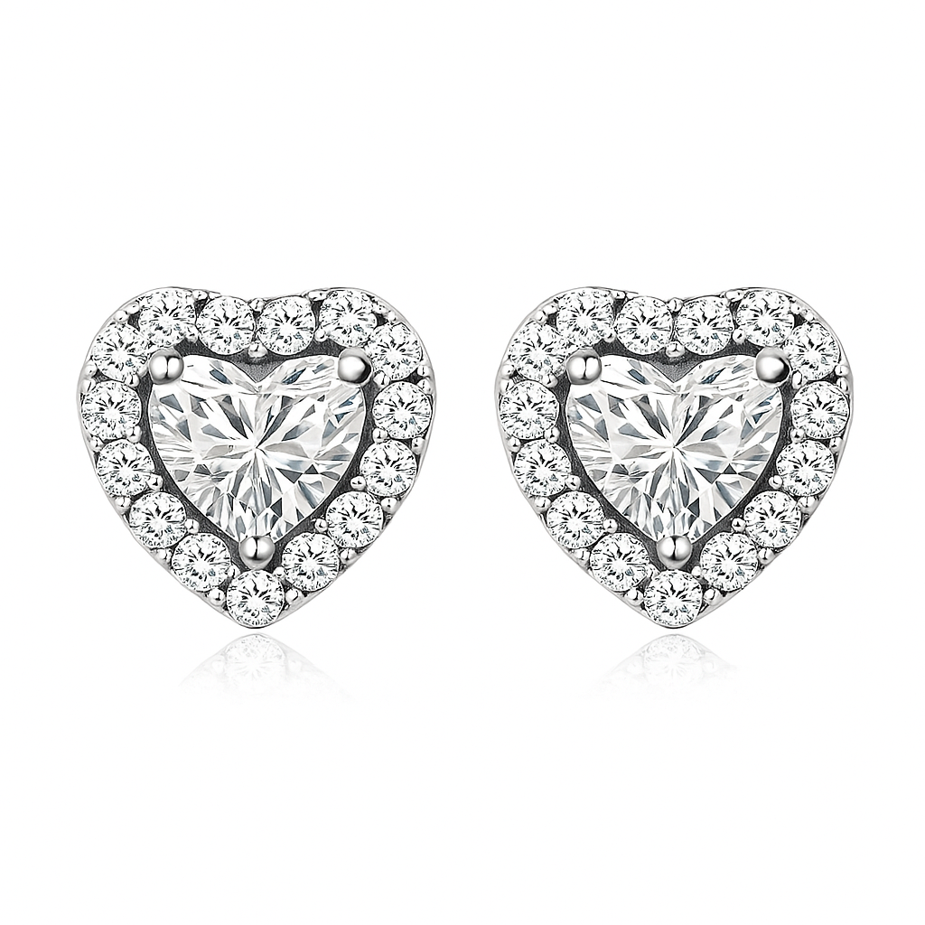 Boucles d'Oreilles Cœur Luna | Or Blanc