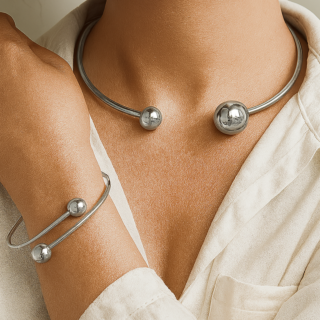 Parure Collier et Bracelet Manchette Lueur Minimaliste | Or
