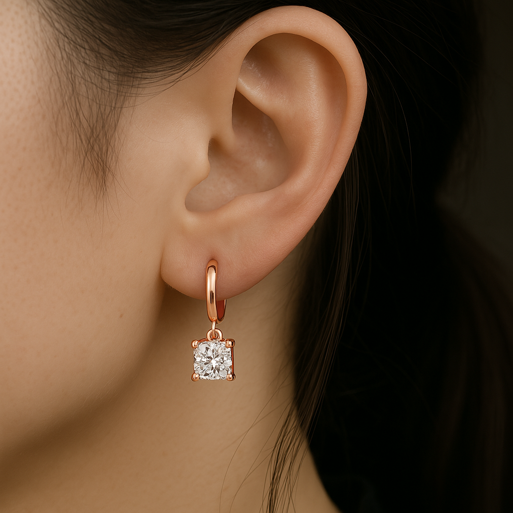 Boucles d'Oreilles Pendantes Carrées Aurora | Or Rose