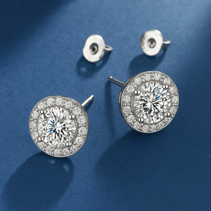Boucles d'Oreilles Rondes Glamour Glacé | Or Blanc