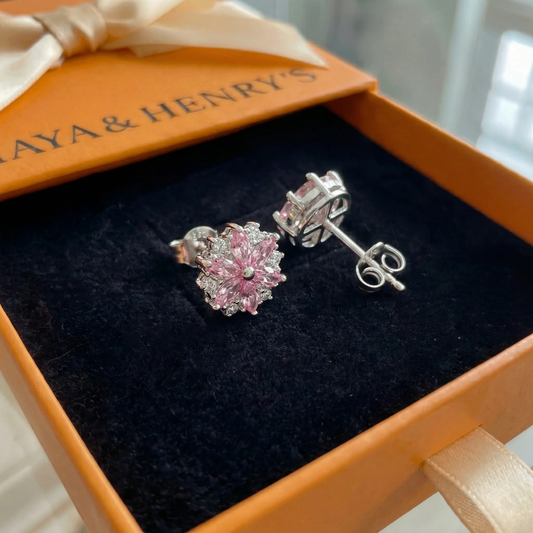 Boucles d'Oreilles Fleur de Cerisier | Or Blanc