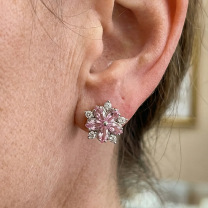 Boucles d'Oreilles Fleur de Cerisier | Or Blanc
