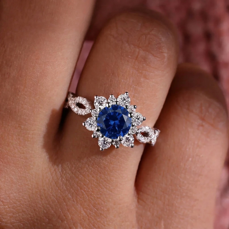 Bague Fleur Cristal Saphir | Or Blanc