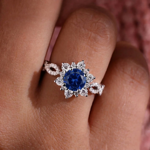 Bague Fleur Cristal Saphir | Or Blanc