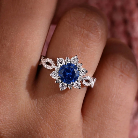 Bague Fleur Cristal Saphir | Or Blanc