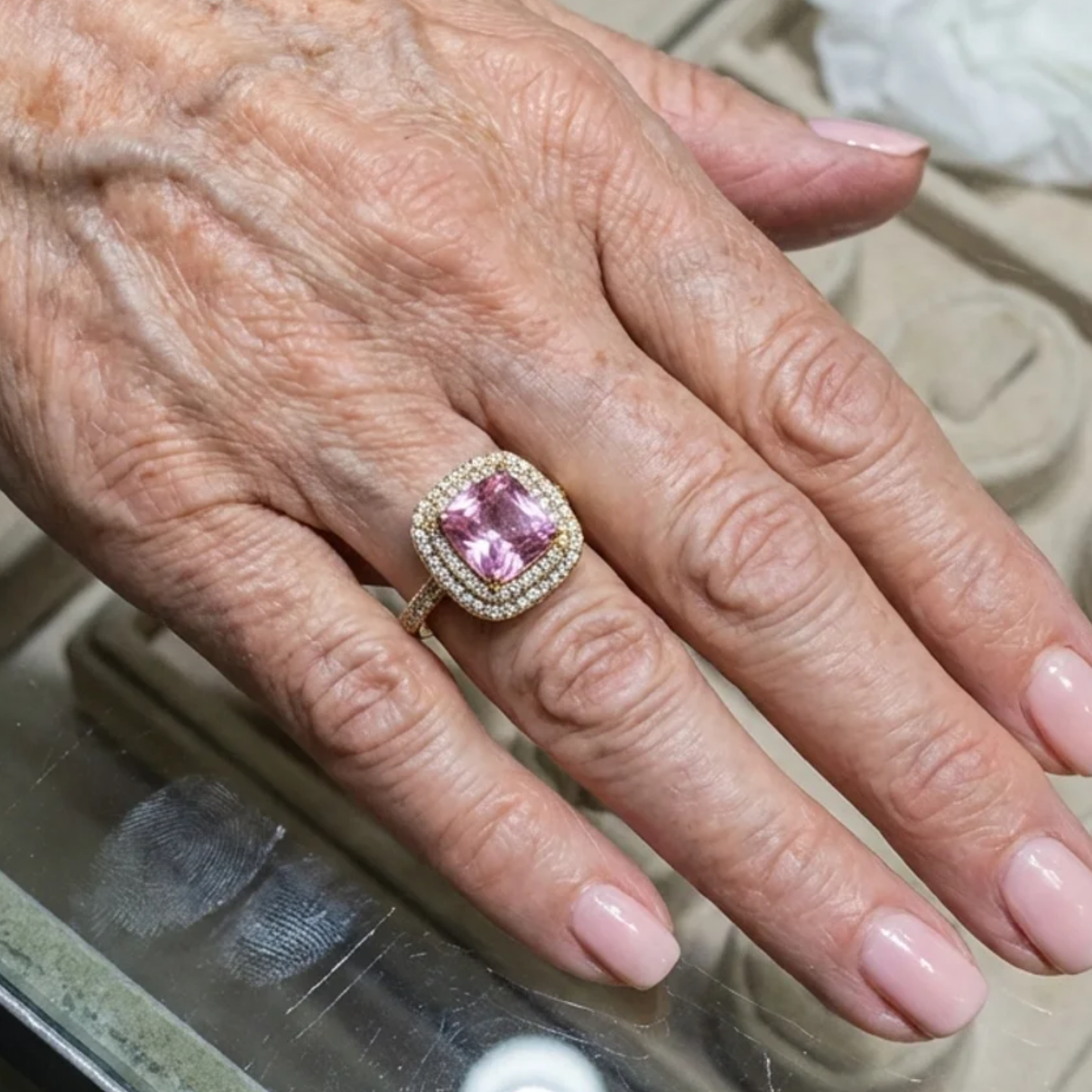 Bague Saphir Rose Coussin | Or Blanc
