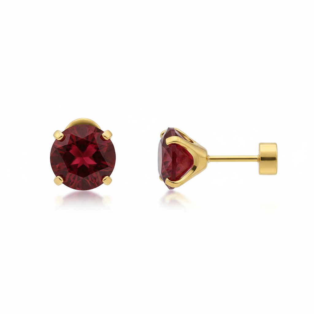 Boucles d'Oreilles Clou Rubis Rond | Or