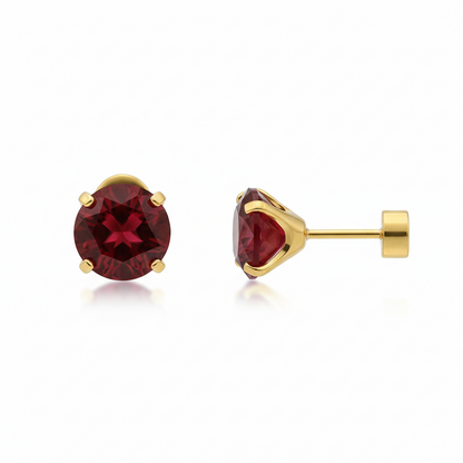 Boucles d'Oreilles Clou Rubis Rond | Or