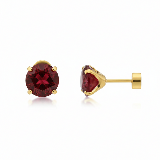 Boucles d'Oreilles Clou Rubis Rond | Or