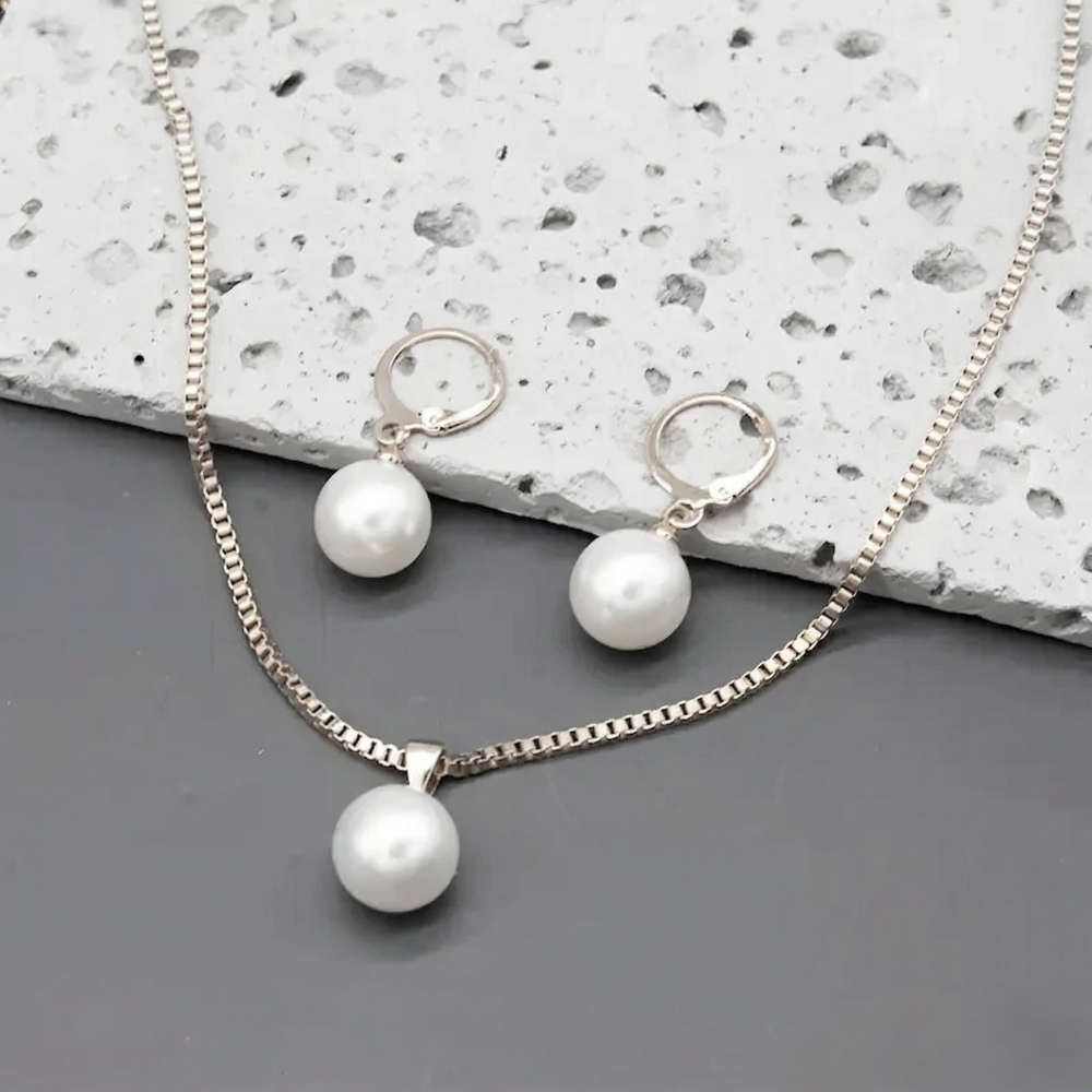 Parure Bijoux Perle Grâce Dorée | Or Blanc