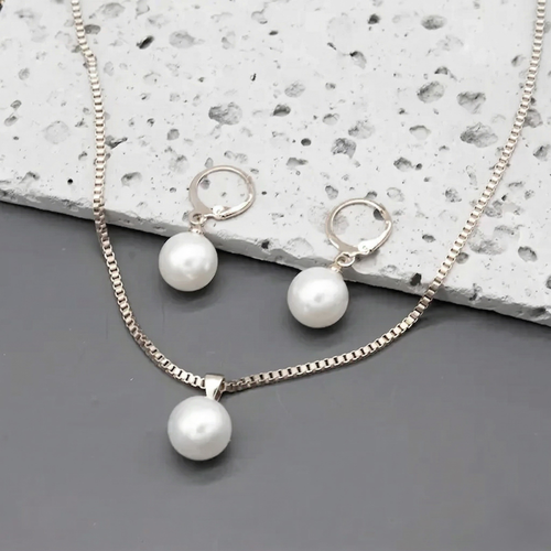 Parure Bijoux Perle Grâce Dorée | Or Blanc