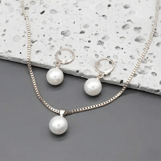 Parure Bijoux Perle Grâce Dorée | Or Blanc