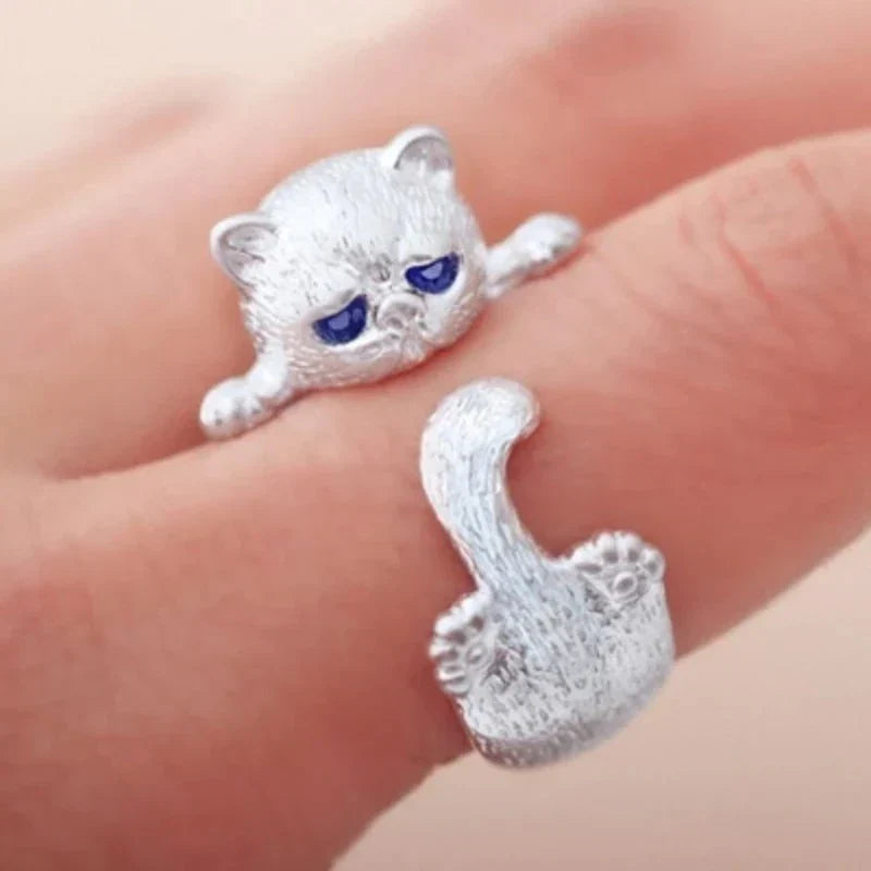 Bague Chaton Ajustable | Or Blanc