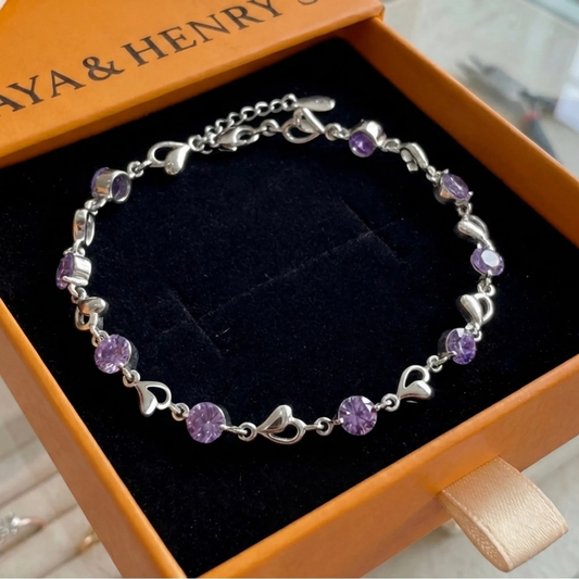 Bracelet Breloque Cœur Améthyste | Or Blanc