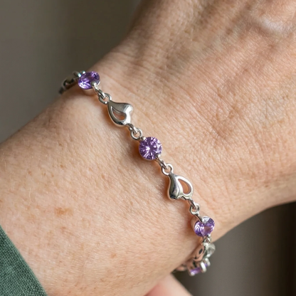 Bracelet Breloque Cœur Améthyste | Or Blanc
