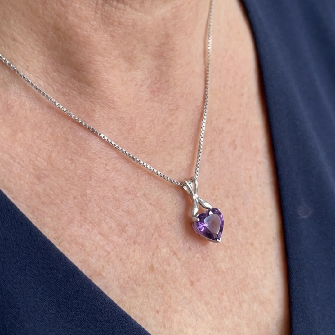 Collier Cœur Violet | Or Blanc