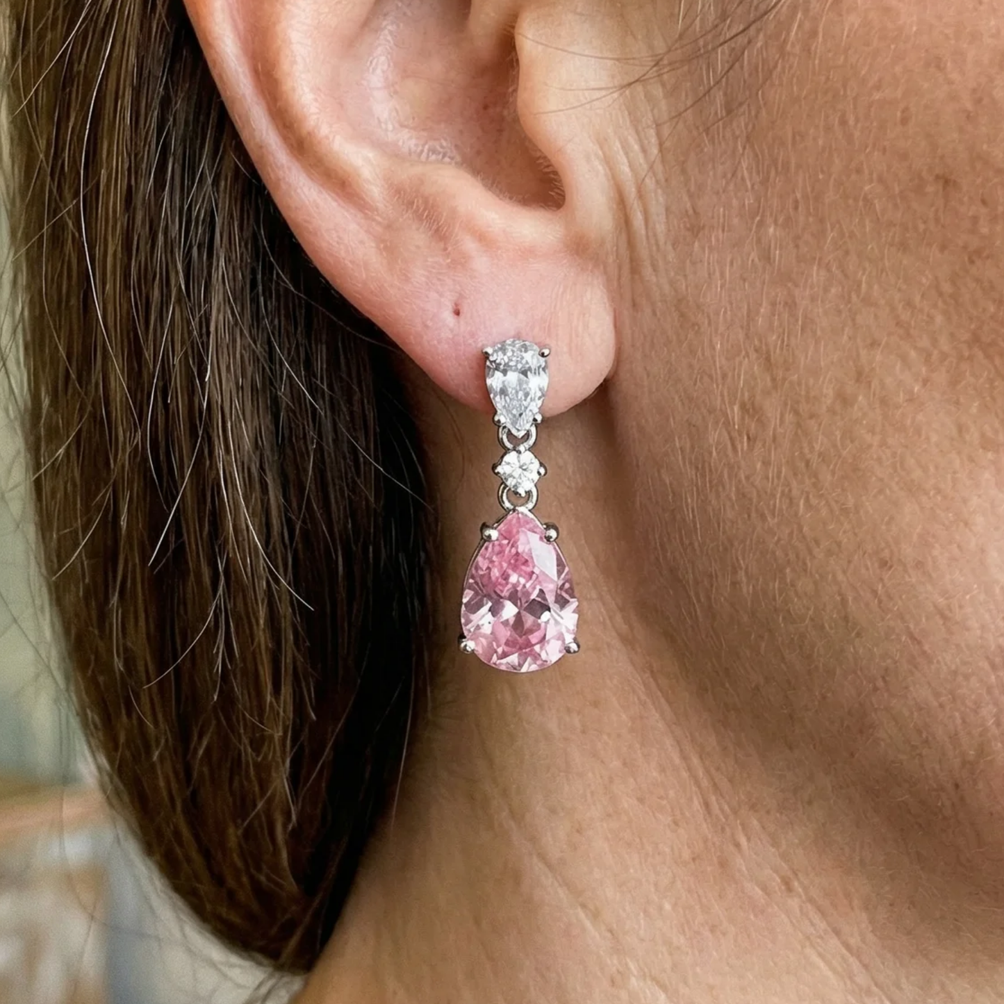 Boucles d'Oreilles Pendantes Mireya Blushflare | Or Blanc