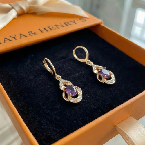Boucles d'Oreilles Larme Améthyste Clair de Lune | Or Rose