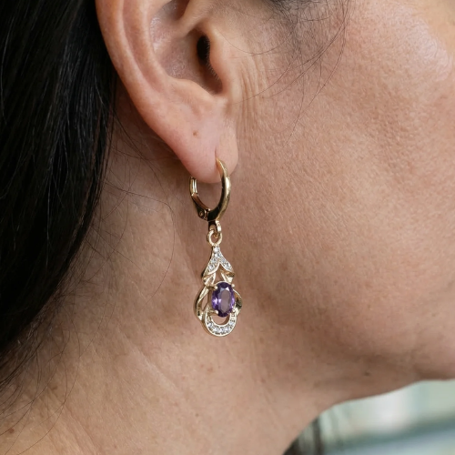 Boucles d'Oreilles Larme Améthyste Clair de Lune | Or Rose