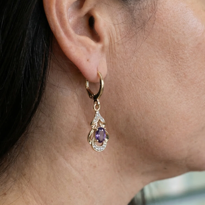 Boucles d'Oreilles Larme Améthyste Clair de Lune | Or Rose