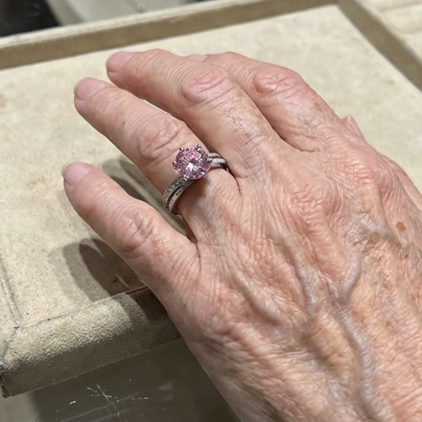 Bague Contour Rose Clair de Lune | Or Blanc